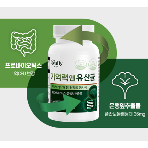 하루 1캡슐로 기억력(은행잎추출물)과 장건강(프로바이오틱스)를 한번에!! 나를 위한 매일습관 기억력앤유산균!!, 1세트, 180정