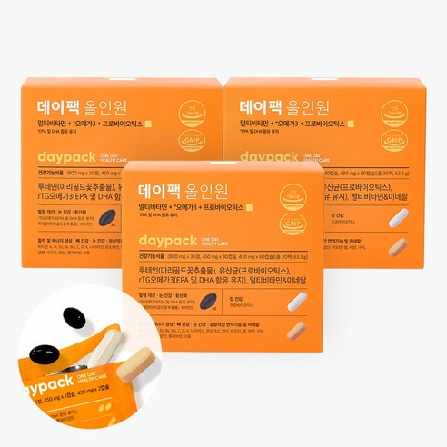 데이팩 올인원 유산균+오메가3+루테인+멀티비타민+미네랄, 30회분, 3개