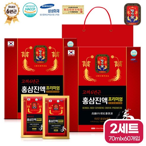 명기삼 고려6년근 홍삼진액 프리미엄 + 쇼핑백, 70ml, 60개