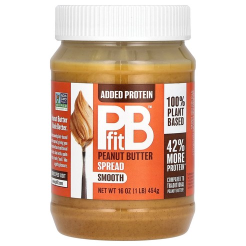 PBfit, 땅콩버터 스프레드, 스무스, 454g(16oz) PBfit (피비핏), 1개, 454g