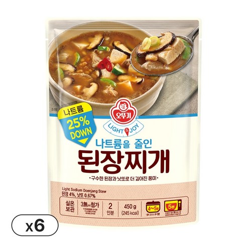 오뚜기 Light&Joy 나트륨을줄인 된장찌개 450g 6개, 6개, 450g