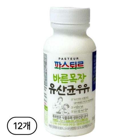 파스퇴르 바른목장 유산균우유 180ml, 180ml, 12개