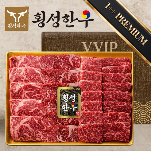 [횡성한우] 프리미엄1++ 한우선물세트 꽃등심 갈비살 치마살 부채살 명절선물, 1세트, 1000g