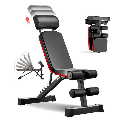 FITNEST 트레이닝 벤치, 다기능 싯업 벤치, 접이식, 최대 하중 150kg, 플랫 벤치, 근력 운동, 각도 조절 용이, 복근 등근 운동, 덤벨 벤치, 확장 가능, 보관 용이, 붉은색
