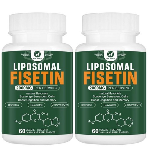 리포솜 피세틴 보충제, 2000MG, 98% 순수 피세틴 폴리페놀 항산화 물질, 케르세틴, TMG 및 레스베라트롤 함유, 건강한 노화, 인지 지원, 120캡슐
