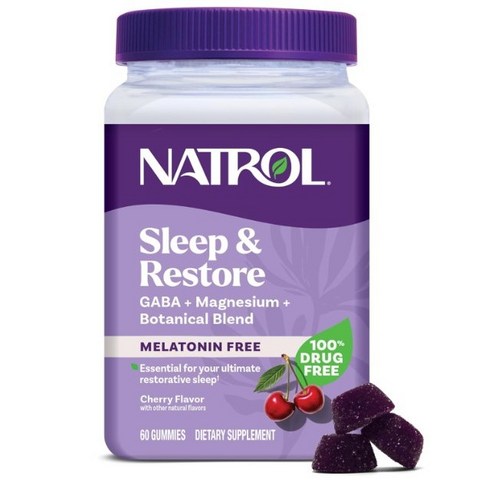 NATROL 나트롤 Sleep+restore 숙면영양제 GABA 가바 마그네슘 구미(젤리), 체리 맛, 60구미(미국 권장기준량 30일분)