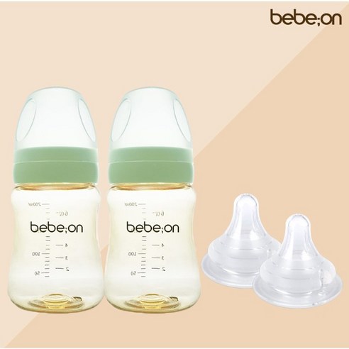 베베온 PPSU 와이드 노꼭지 젖병, 젖꼭지 SS 2개, 그린, 2개, 200ml