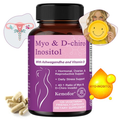 Myo & D-chiro Inositol 보충제 - 남아공 취가지와 비타민 D 함유 - 정서적, 생리적 건강 밸런스, 릴렉스, 1개, 120회분