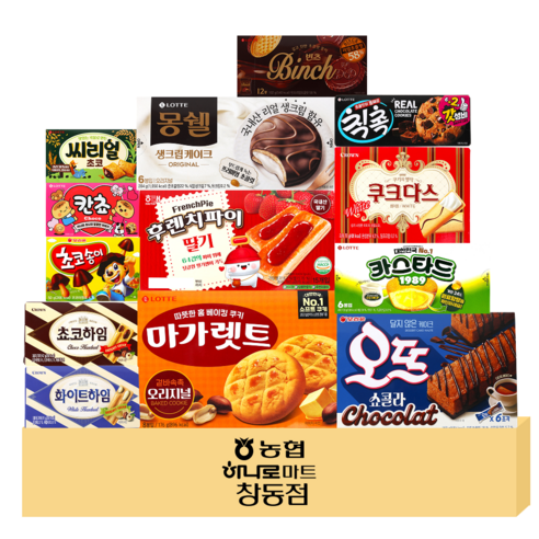 하나로 인기 과자세트 1호, 13종 (씨리얼+칸쵸+카스타드+빈츠+마가렛트+칙촉+몽쉘+화이트하임+초코하임+쿠크다스+후렌치파이+초코송이+오뜨), 1박스, 인기과자세트 1호