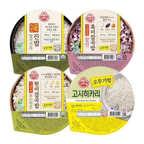 오뚜기밥 고시히카리 6개+찰기가득진밥 6개+찰진흑미잡곡밥 6개+부드러운현미잡곡밥 6개, 24개, 210g