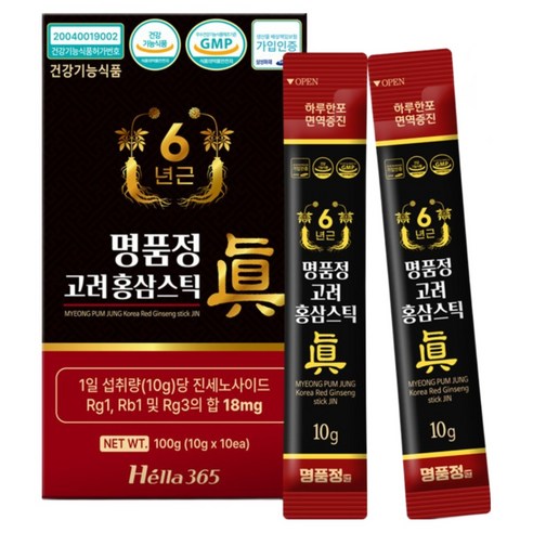 명품정 6년근 고려 홍삼 스틱 진 실속형 1포당 진세노사이드 18mg