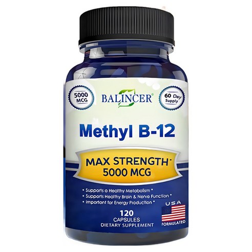 메틸코발라민(메틸 B-12)이 함유된 비타민 B12-5000 MCG 보충제 - 최대 강도의 비타민 B 12 지원으로 자연 에너지를 강화하고 뇌와 심장 기능에 도움이 됩니다.