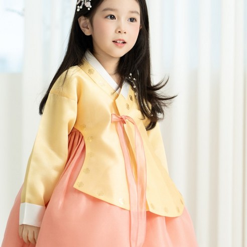 노랑 금박당의 코랄 갈래치마 고급 여아한복 아동 (백일-10호) 돌잔치 아기한복 돌한복 키즈 아동한복 백일 궁중당의