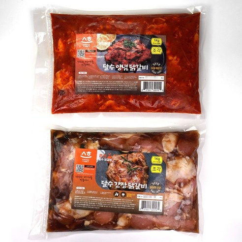 (맛난 수제양념)춘천 달수 닭갈비세트 조각양념1kg+조각간장1kg (총2kg) 국내산닭 냉장육, 1kg, 2개