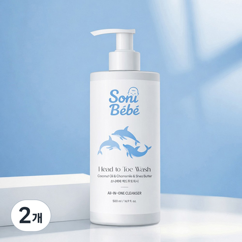 소니베베 올인원 약산성 유아용 신생아 샴푸 바디워시, 2개, 500ml