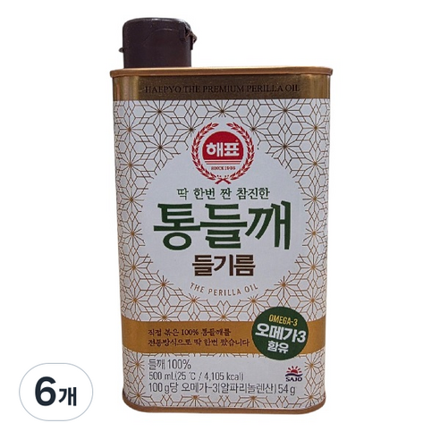 해표 딱 한번 짠 참진한 통들깨 들기름 500ml