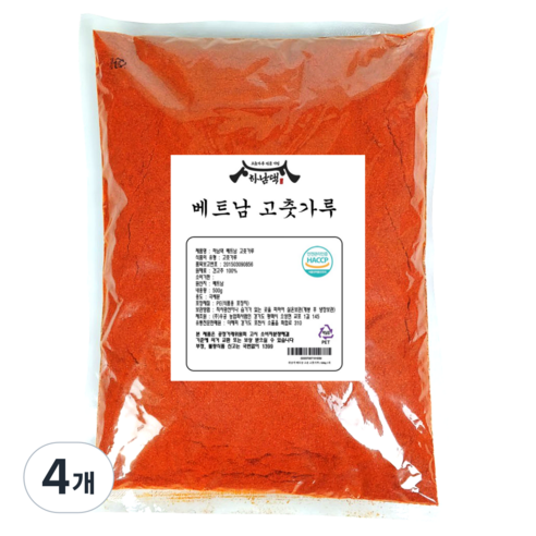 [하남댁] 베트남 고운 고춧가루 소스용 떡볶이용 아주 매운맛, 4개, 1kg