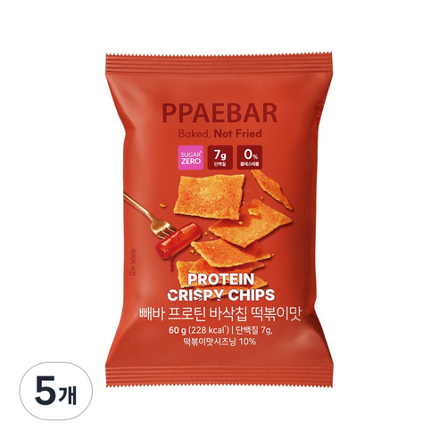 헬시플레이스 빼바 프로틴 바삭칩 떡볶이맛, 5개, 60g