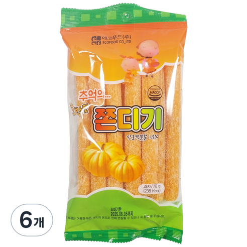 에코푸드 추억의 호박맛 쫀드기 70g 쫀디기, 70g, 6개