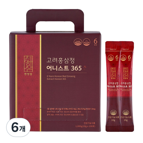 천양삼 6년근 고려홍삼정 어니스트 365 홍삼스틱 100포, 1kg, 6개