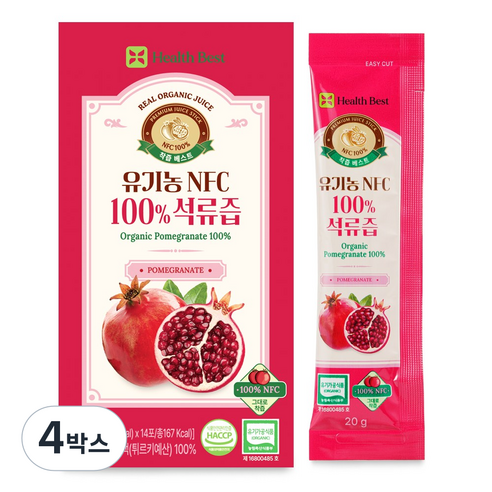헬스베스트 착즙베스트 유기농 NFC 100% 석류즙, 4박스, 280g