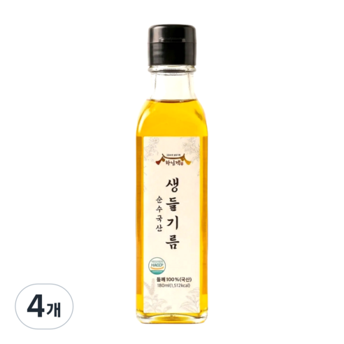 하남댁 순수국산100% 저온압착 생들기름, 4개, 180ml