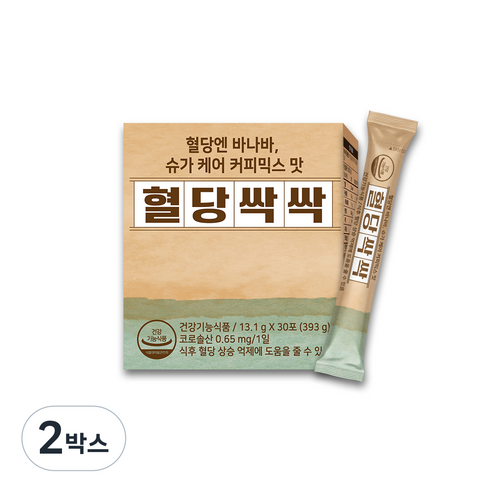 혈당케어 커피믹스 맛 혈당싹싹 건강기능식품 바나바잎 추출물 당뇨 영양제 커피 관리 조절 코로솔산, 2박스, 393g