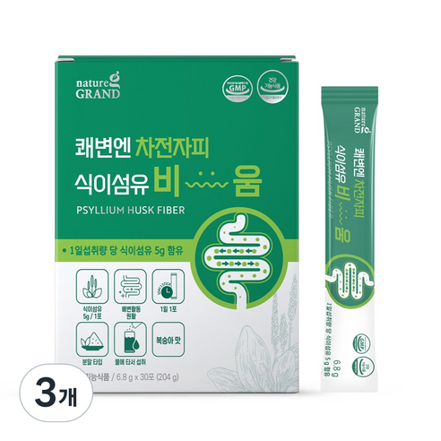 네이처그랜드 쾌변엔 차전자피 식이섬유 비움 장건강 배변활동 30포 30일분, 204g, 3개