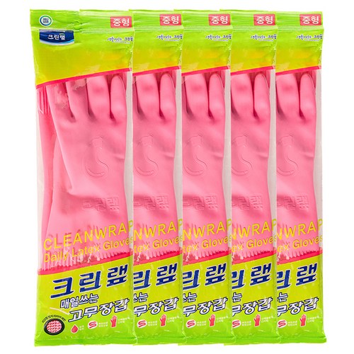 크린랩 매일쓰는 고무장갑, 핑크, 중(M), 5개