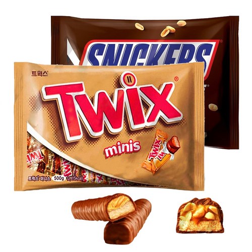 초코바 미니 스닉커즈 500g + 트윅스 500g, 1세트, 500g