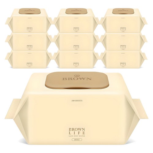 브라운라이프 베이지 엠보싱 대용량 물티슈 캡형, 50g, 100개입, 10개