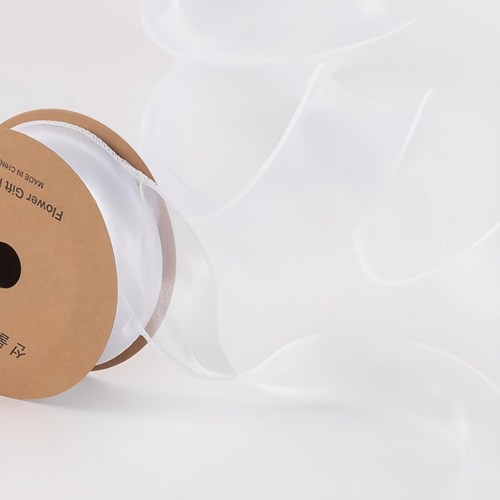 조이파티 쉬폰 오간디 리본끈 40mm, 화이트, 9m, 1개