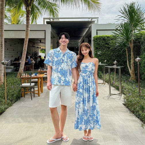 44-77 알로나 휴양지커플룩 허니문 하와이안 커플휴양지룩 바캉스 신혼여행 시밀러룩