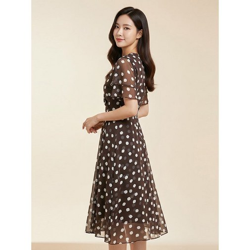 브이넥 도트 패턴 반팔 원피스JABU5WOP260