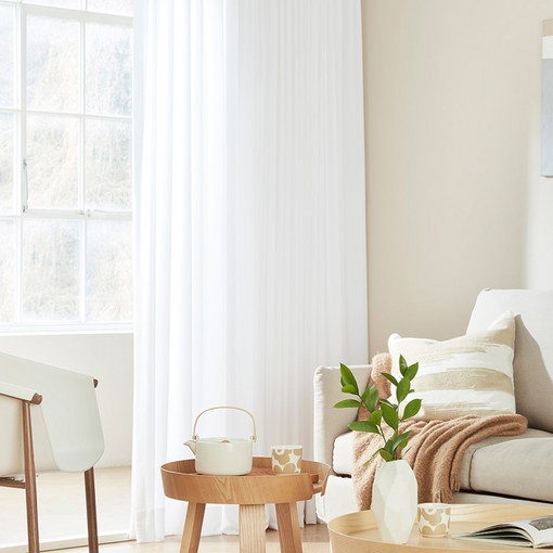 한샘 나비주름 비침 없는 밀크 쉬폰 속커튼  레일 세트 방문설치