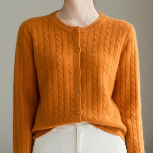 YEON HOME 여성 꽈배기 니트 라운드 가디건 데일리