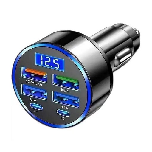 특가 차량용 고속 충전기 시거잭 멀티소켓 지능 4개 Usb2개 typec 급속 충전구, 블랙