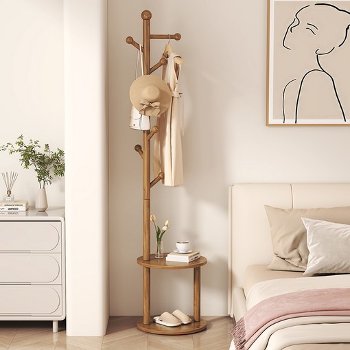 원목 수납 행거 다용도 스탠드 옷걸이, 브라운