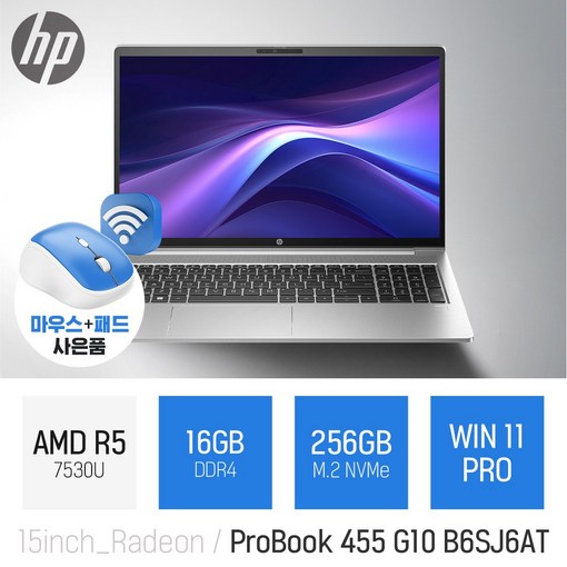 HP 프로북 455 G10 B6SJ6AT 16GB 256GB WIN11PRO  무선 마우스패드 증정