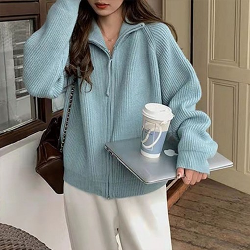 에리페 여성용 투웨이 지퍼 도톰 니트 가디건