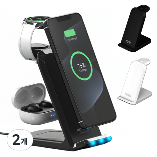 로시오 23W 고속 3in1 무선충전기 갤럭시워치 전용 스마트폰 버즈 동시충전 거치대 11, 2개, 화이트