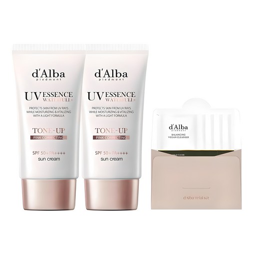 [비건뷰티] 달바 워터풀 톤업 선크림 SPF50+ PA++++ 50ml x 2p + 밸런싱 비건 젤 클렌저 15ml 세트