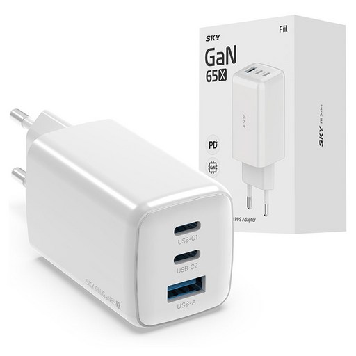 SKY 필 GaN 65X 65W 4세대 초미니 3포트 충전기로 빠르고 효율적인 충전 경험을 누리세요