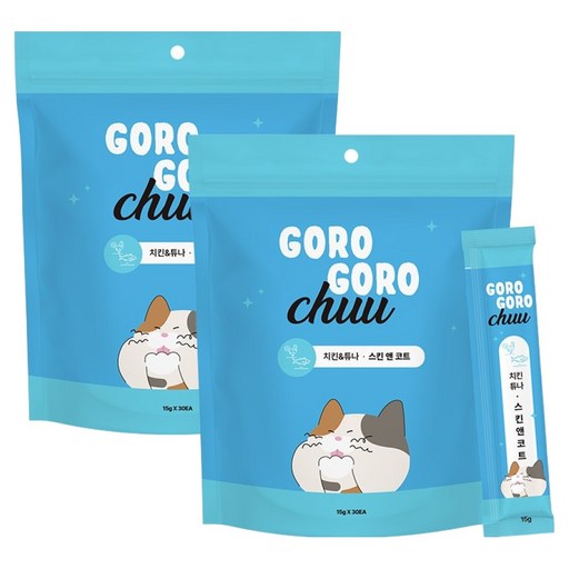 gorogoro 고양이 츄 치킨 튜나 스킨 앤 코트 짜먹는 간식 30p
