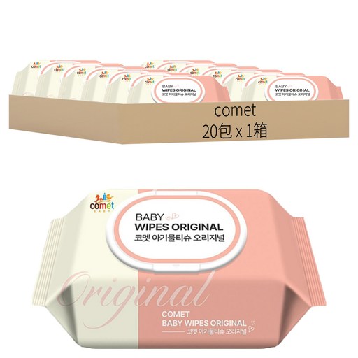 comet Original 嬰兒用濕紙巾 掀蓋式 加厚型, 50gsm, 100張, 20包
