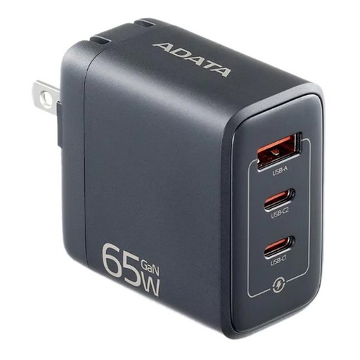 ADATA 威剛 2C/1A 65W GaN氮化鎵 3孔 充電器, 黑, 1盒