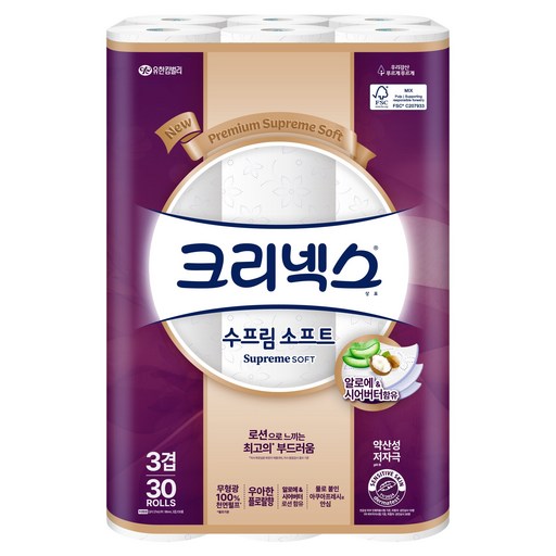 크리넥스 수프림 소프트 천연펄프 3겹 화장지