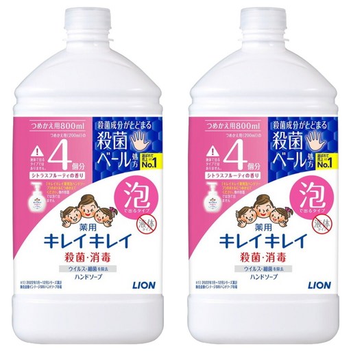 LION 獅王 趣淨 泡沫洗手慕斯補充瓶 柑橘香, 800ml, 2瓶