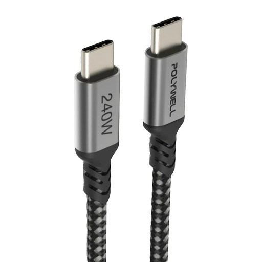 POLYWELL 寶利威爾 USB Type-C 240W 5A 快充編織線 長尾版, 2m, 黑色, 1條