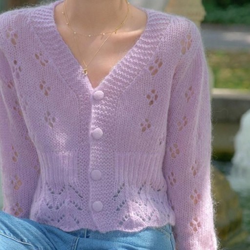 더플로우커머스 여성용 레트로 모헤어 브이넥 펀칭 크롭 니트 가디건